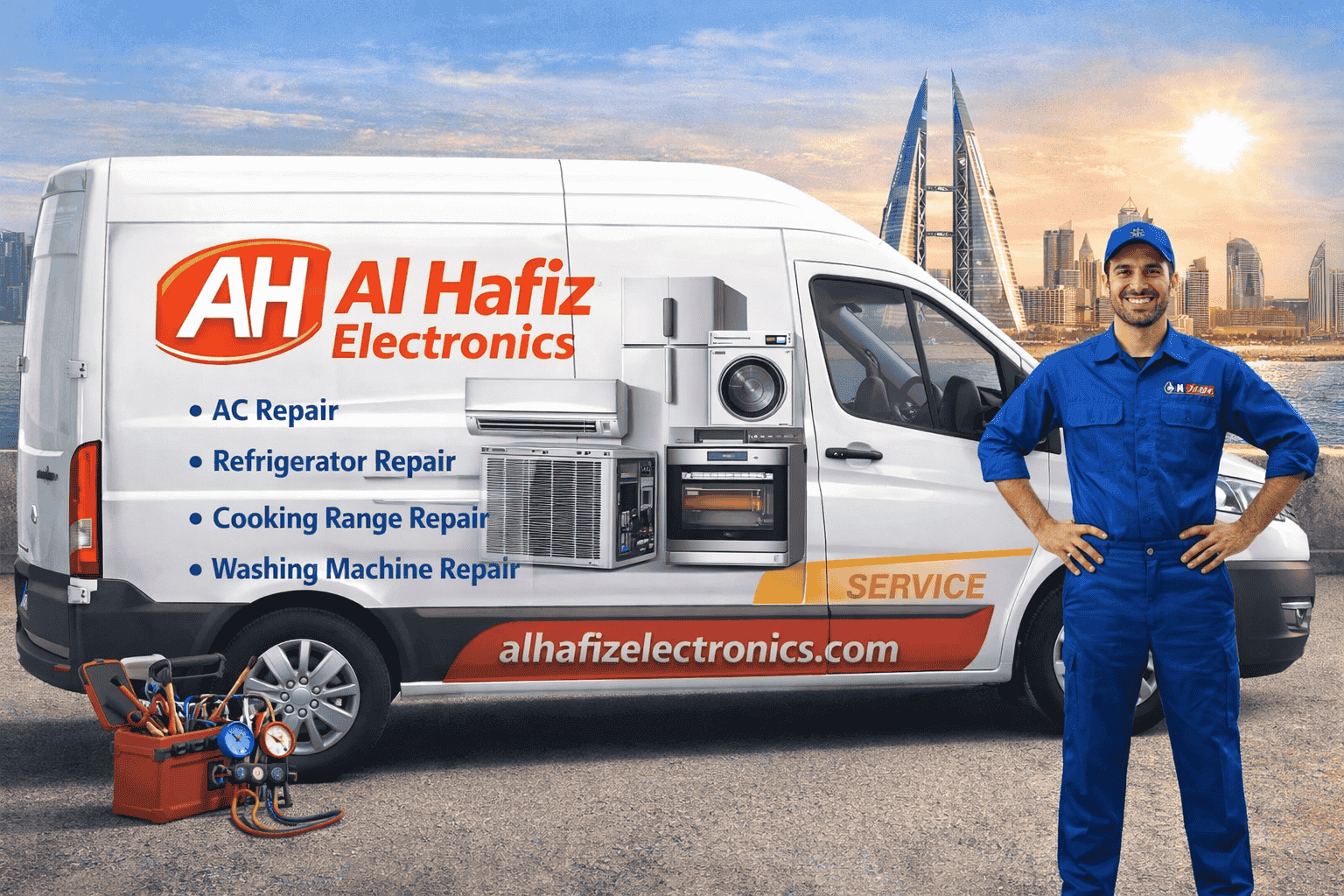 Al Hafiz Electronics provides fast and reliable home appliance repair services across Bahrain, including AC, refrigerator, cooking range, and washing machine repair, with professional technicians and on-site service.